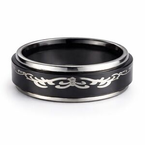 Black Tribal Spinner Ring Stainless Steel Fidget Band Anxiety Ring